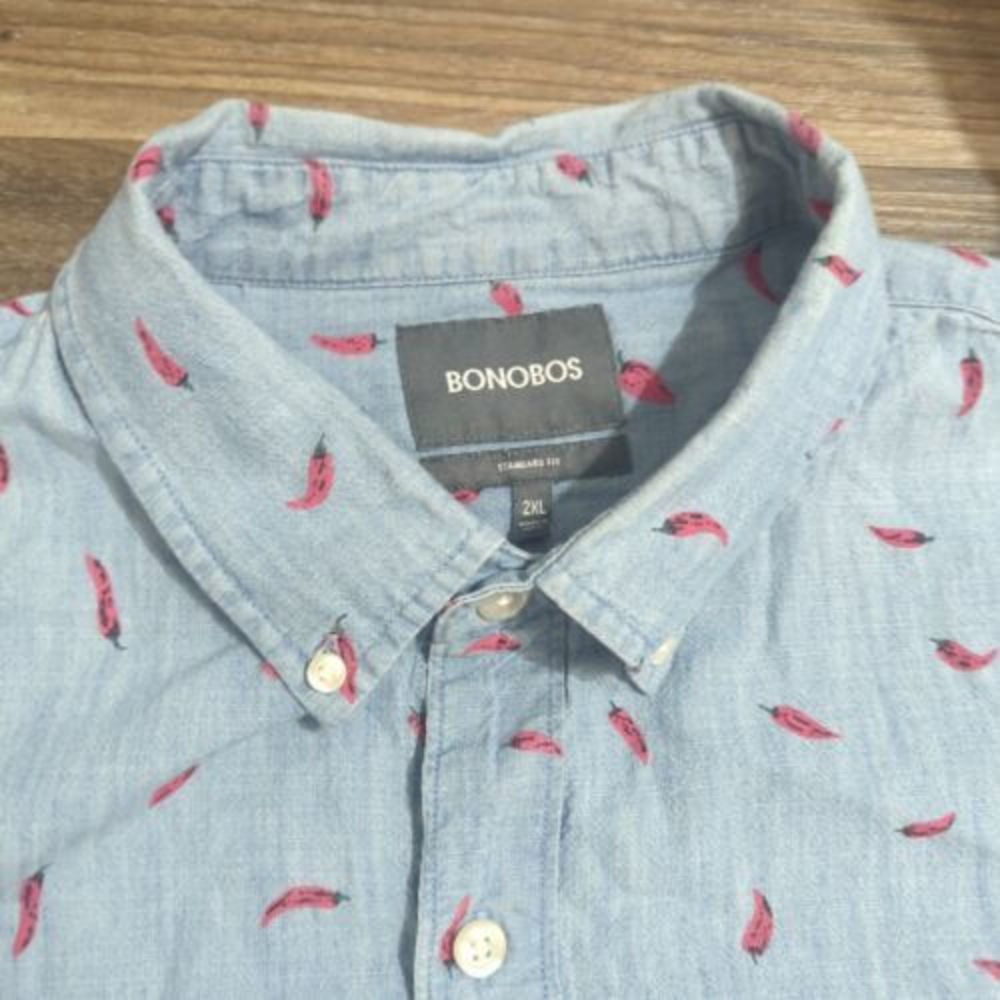 Bonobos‎ Riviera Short Sleeve Shirt Chambray Caliente Peppers Men's Size 2XL
